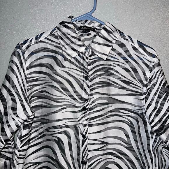 Notations Linen Blend Blouse XL  Zebra Print Button Up Sheer Y2k Black White - Picture 1 of 7